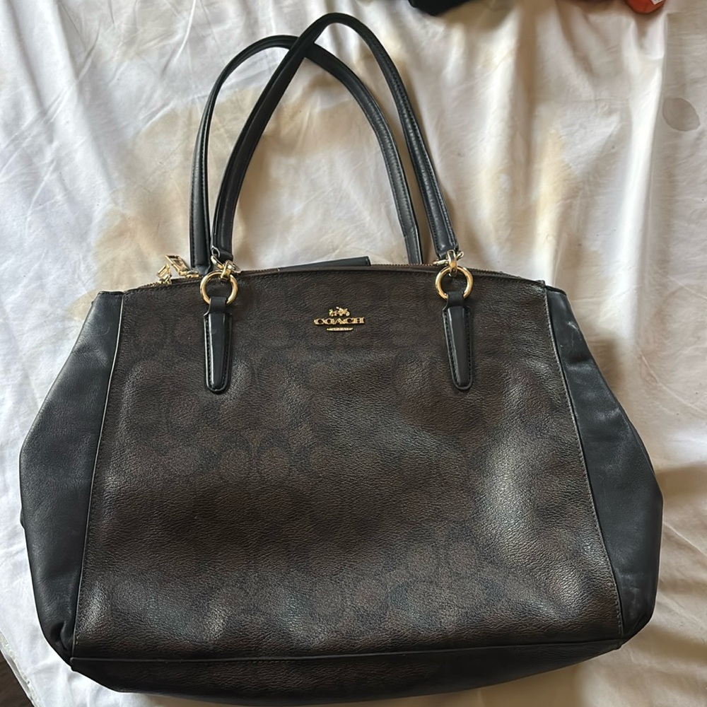 Large brown and black COACH bag